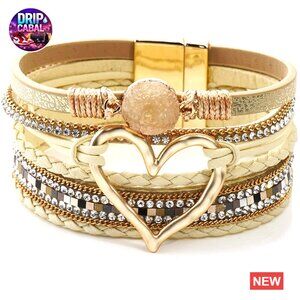 Leather Wrap Cuff Bracelet Heart Design Minimal Chic Boho Accessory